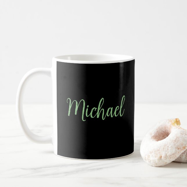 Modern Script Name Elegant Black Typed Coffee Mug (With Donut)