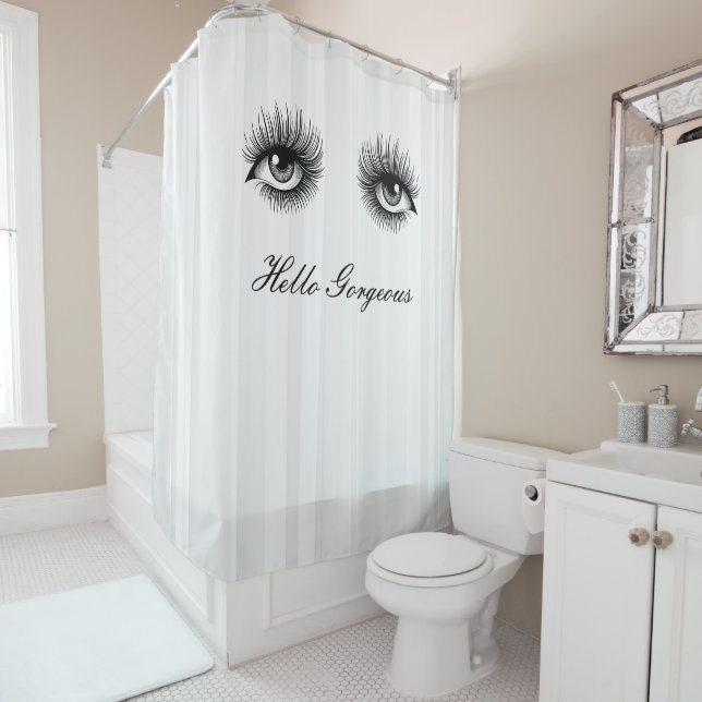 Modern Script Name Eyelashes Makeup Bright White  Shower Curtain (In Situ)