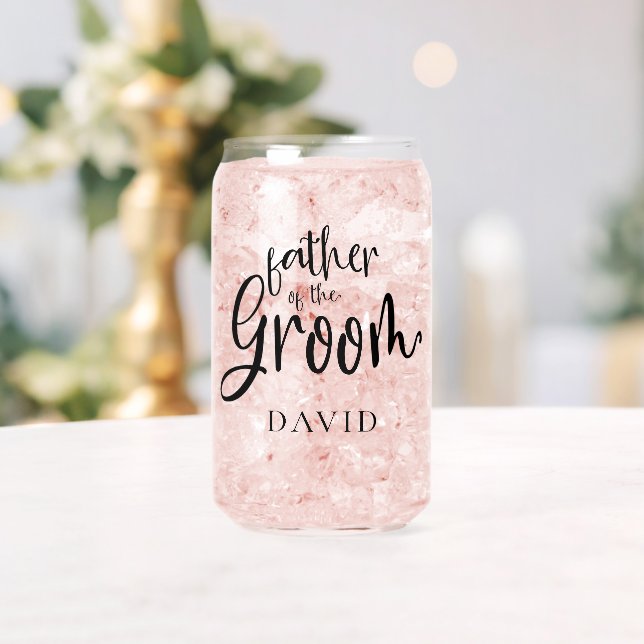 Modern Script Name Father of the Groom Gift Can Glass (Insitu (Wedding))