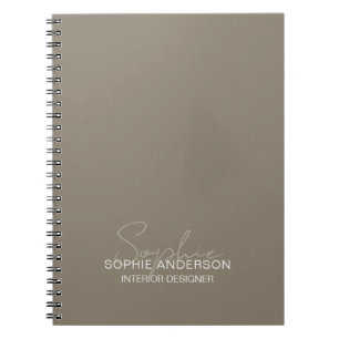 Modern Script Name Interior Designer Taupe Notebook