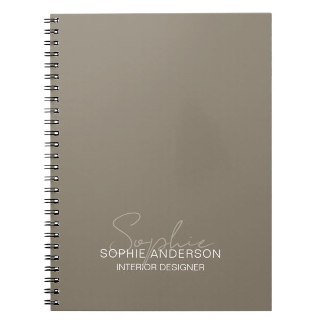 Modern Script Name Interior Designer Taupe Notebook (Front)