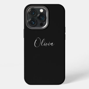 Modern script name monogram elegant plain black iPhone 13 pro case