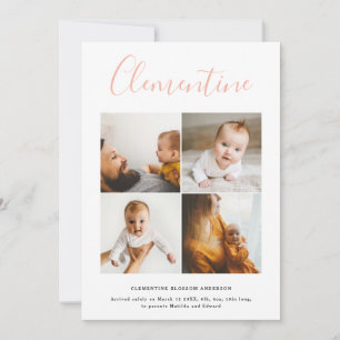 Modern script name multi photo polka dot birth announcement