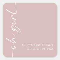 Modern Script Name Oh Girl Dusty Rose Baby Shower