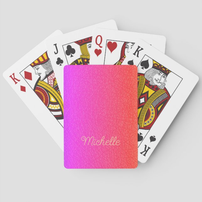 Modern script name personalised hot pink playing cards (Back)