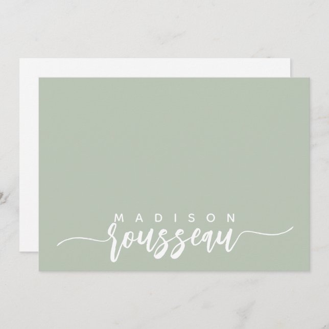 Modern Script Name Personalised White Sage Green Card (Front/Back)