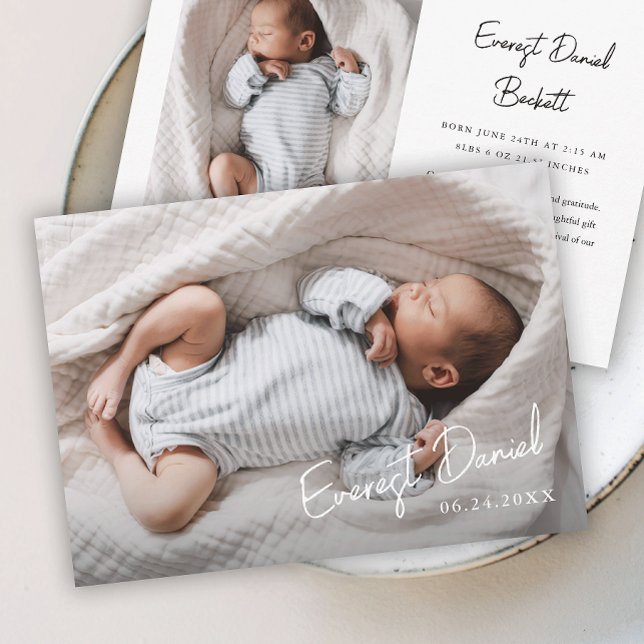 Modern Script Name Photo Baby  Thank You Card (Simple Script Photo Baby Thank You Cards.)