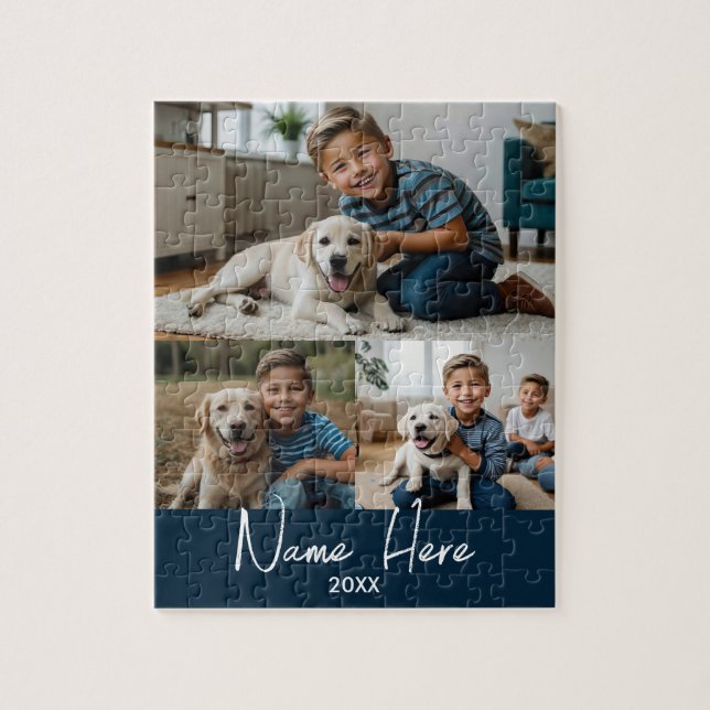 Modern Script Name Photo Collage Pet Jigsaw Puzzle (Vertical)