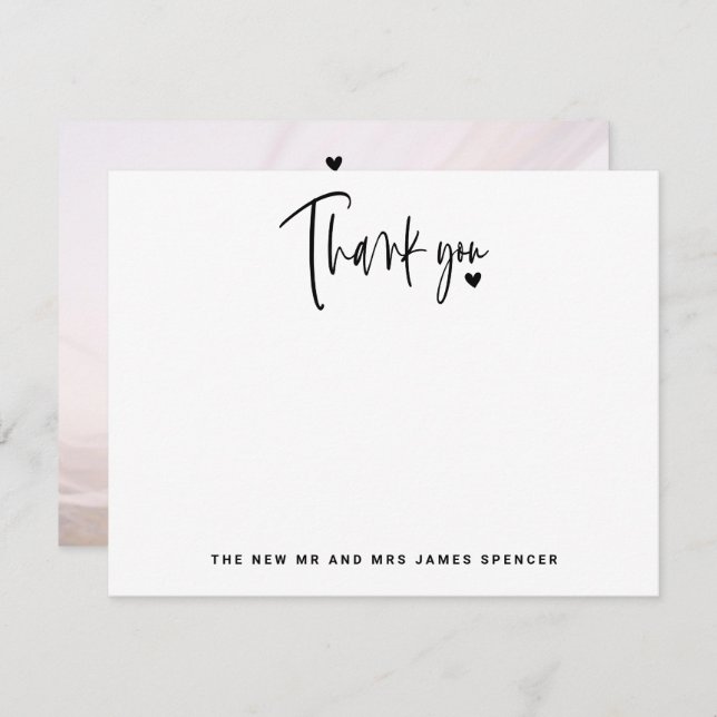 Modern Script Name Photo Heart Wedding Thank You Card (Front/Back)