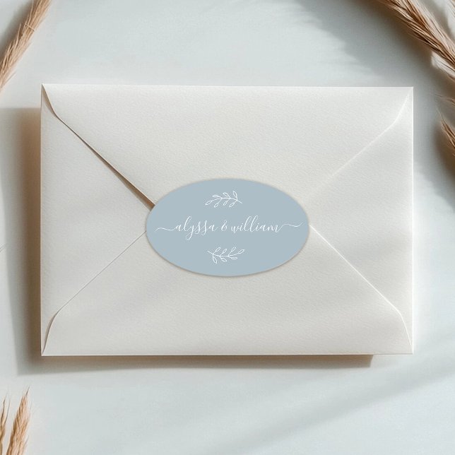 Modern Script Name Simple Dusty Blue Rustic Oval Sticker (Creator Uploaded)