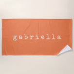 Modern Script Name Summer Beach Aesthetic Orange Towel<br><div class="desc">This beach towel features a warm orange backdrop paired with relaxed, modern script name lettering for an easygoing summer look. The minimal typography and earthy colour palette feel stylish and timeless, making it ideal for beach days, poolside lounging, and group celebrations. A simple, versatile design that pairs beautifully with coordinated...</div>