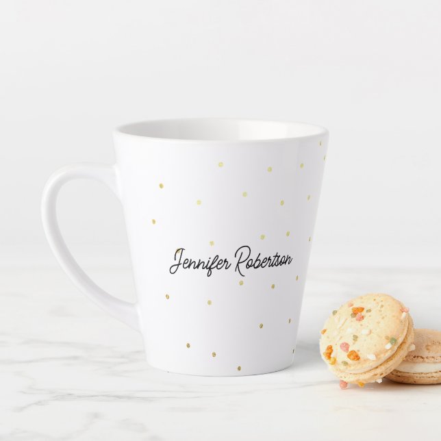 Modern Script Name White & Gold Dots  Latte Mug (In Situ)