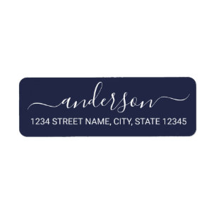 Modern Script Nautical Navy Blue Return Address Label