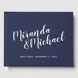 Modern Script Nautical Navy Blue Wedding Guest Book