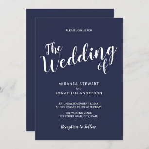 Modern Script Nautical Navy Blue Wedding Invitation