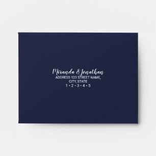 Modern Script Nautical Navy Blue Wedding RSVP Envelope