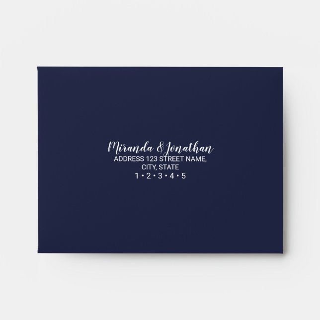 Modern Script Nautical Navy Blue Wedding RSVP Envelope (Front)