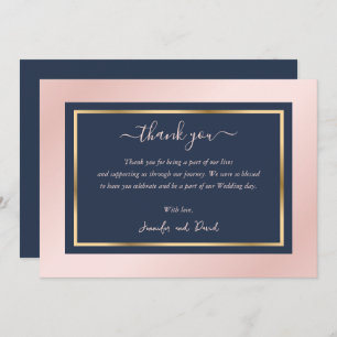 Modern Script Navy Blue Blush Gold Thank You Card