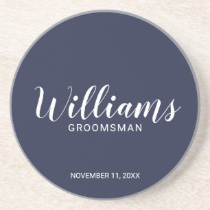 Modern Script Navy Blue Personalised Groomsman Coaster