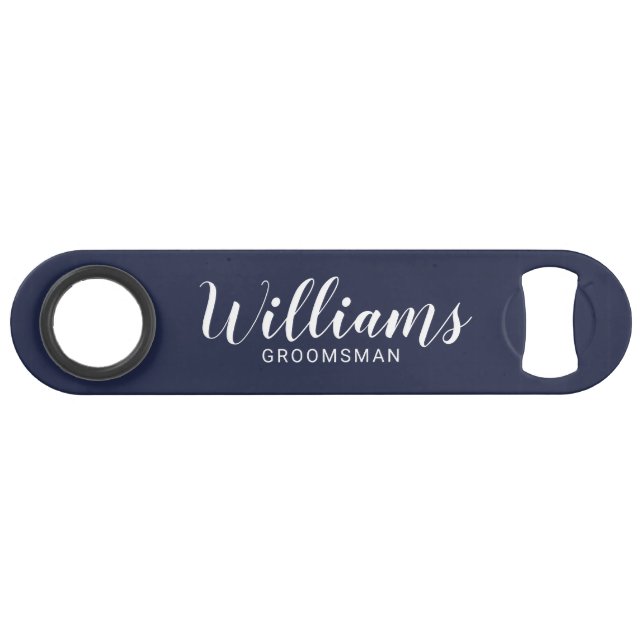 Modern Script Navy Blue Personalised Groomsmen (Front (Horizontal))