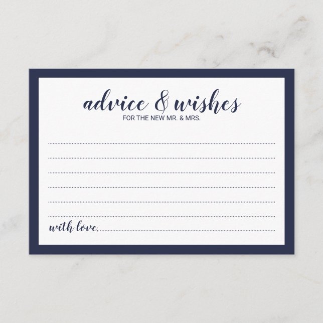 Modern Script Navy Blue Wedding Advice Card (Front)