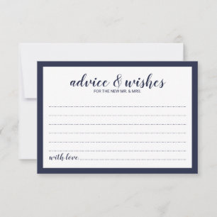 Modern Script Navy Blue Wedding Advice Card