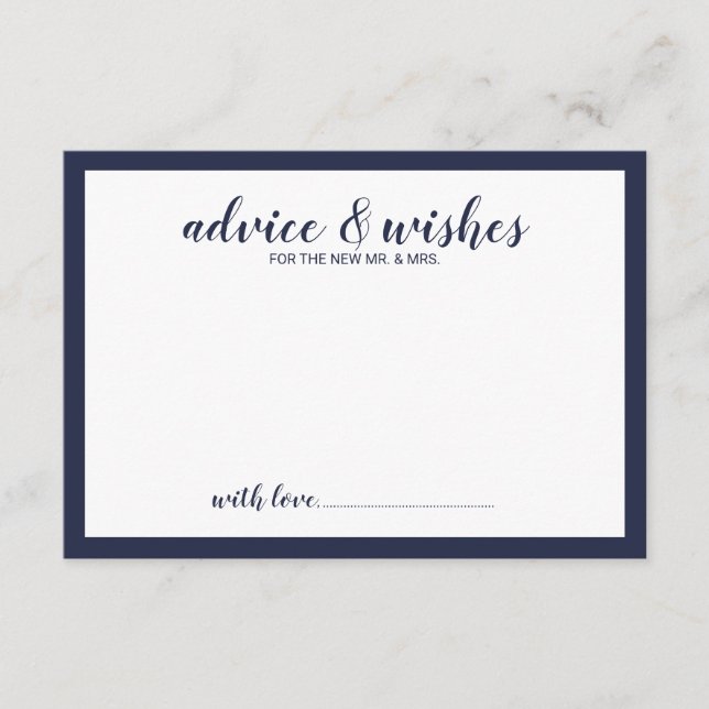 Modern Script Navy Blue Wedding Advice Card (Front)