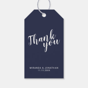 Modern Script Navy Blue Wedding Favour Thank You Gift Tags