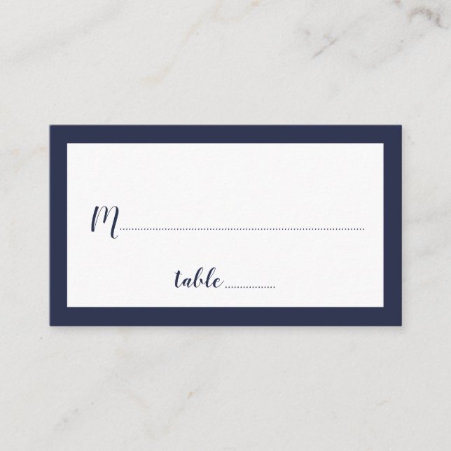 Modern Script Navy Blue Wedding Place Card (Front)