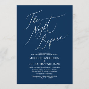 Modern Script, Navy Blue, Wedding Rehearsal Dinner Invitation