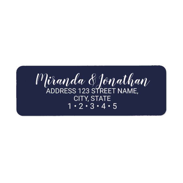 Modern Script Navy Blue Wedding Return Address Label (Front)