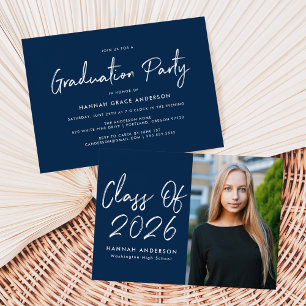 Modern Script Navy Class of 2025 Graduation Party Invitation