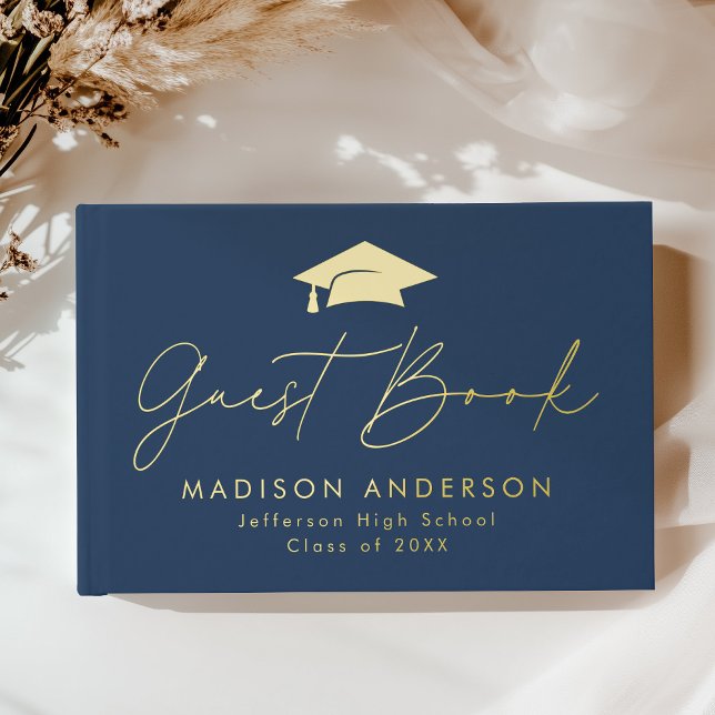Modern Script Navy Photo Graduation Guest Book (Creator Uploaded)