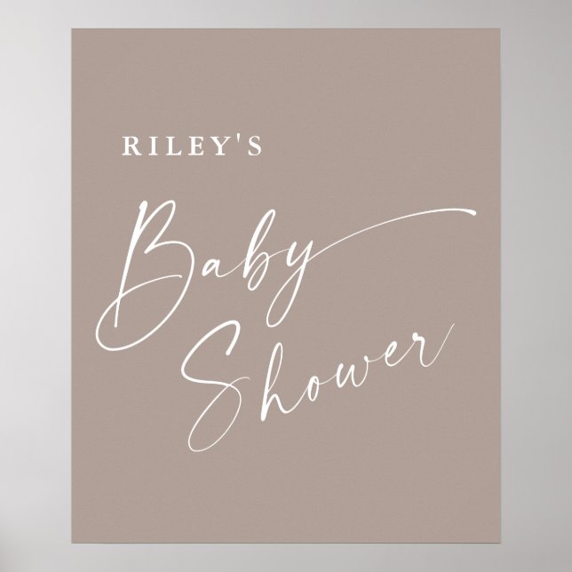 Modern Script Neutral Elegant Baby Shower Poster (Front)