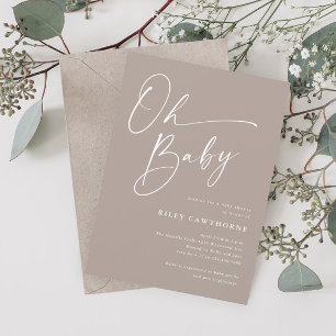 Modern Script Neutral Oh Baby Shower Invitation