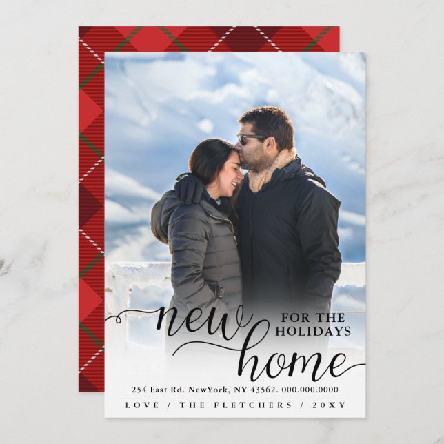 Modern Script New Home for Holidays Photo Moving Holiday Card (Front/Back)