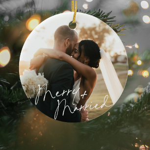 Modern Script Newlywed First Christmas Ornament