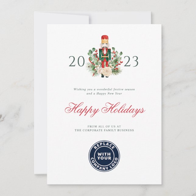 Modern Script Nutcracker Happy Holidays Business Holiday Card (Front)