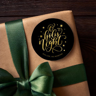 Modern Script O Holy Night Christmas Classic Round Sticker