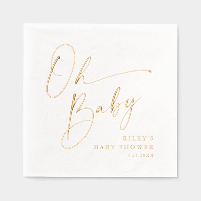 Modern Script Oh Baby Shower Foil Napkins (Front)