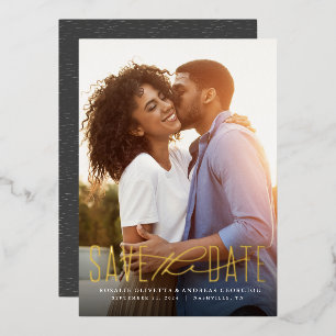 Modern script one photo vertical save the date