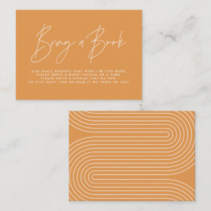 Modern script orange baby shower bring a book  card