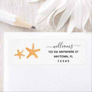 Modern Script Orange Starfish Return Address Return Address Label