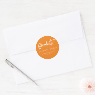 Modern Script Orange White Graduation  Classic Round Sticker