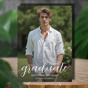 Modern Script Overlay Photo Graduation Announcement