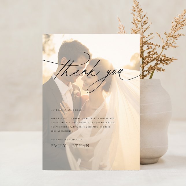 Modern Script Overlay Photo Wedding Thank You Card (Creator Uploaded)