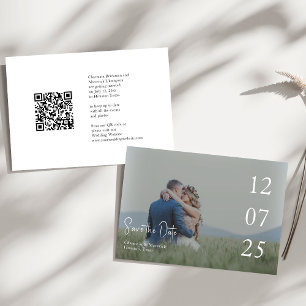 Modern Script Overlay Wedding QR code Save The Date