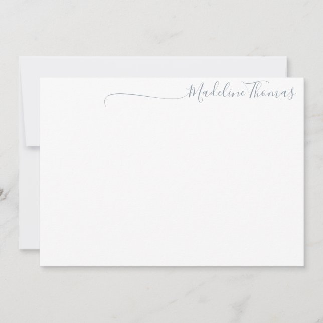 Modern Script Pale Blue Calligraphy name note card (Front)