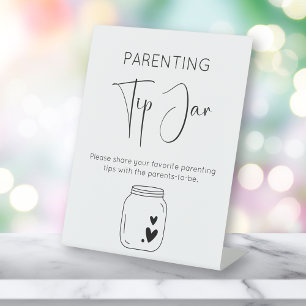 Modern Script Parenting Tip Jar Baby Shower Pedestal Sign