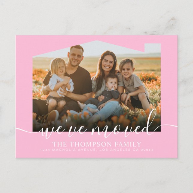 Modern Script Pastel Pink We've Moved Photo Moving Announcement Postcard (Front)